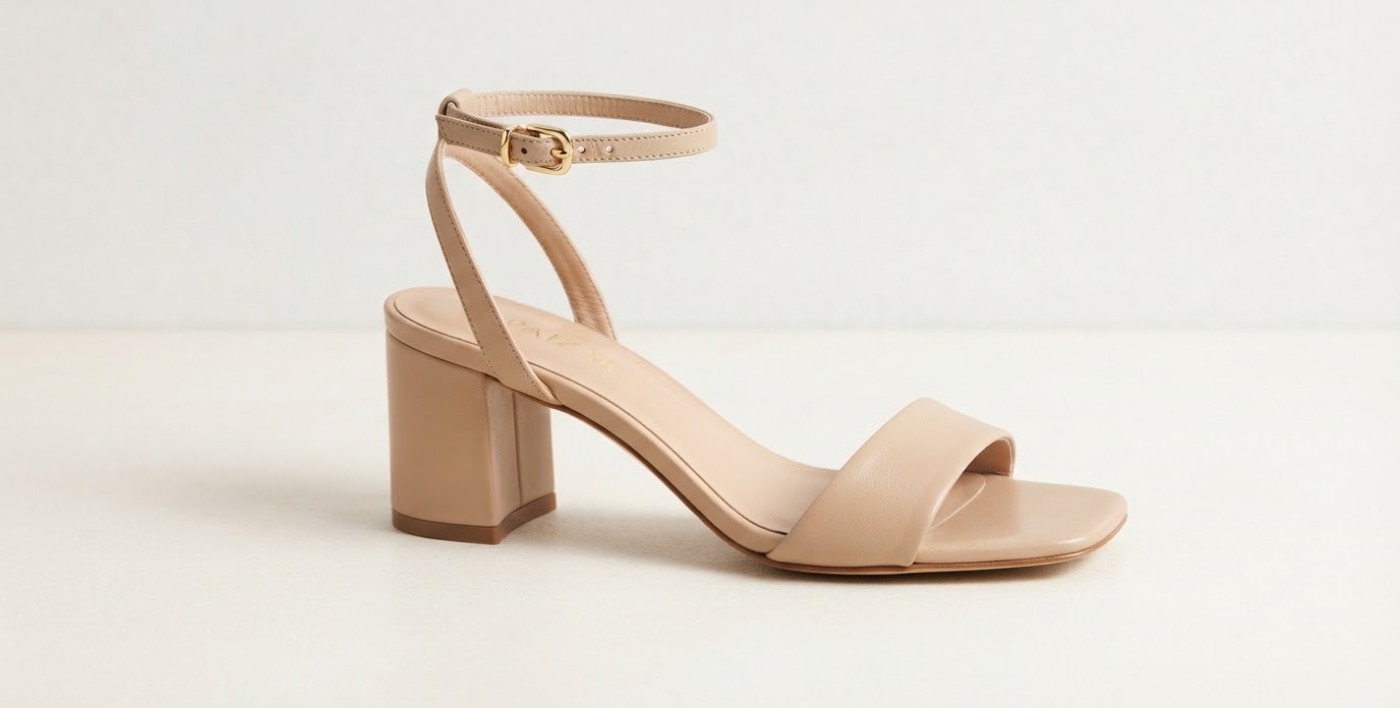 Block Heel Sandal — Nude — Soft nappa leather