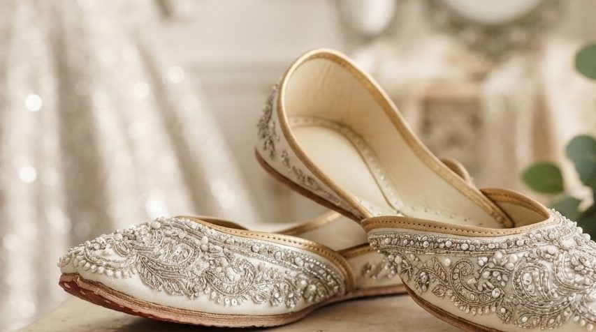 Bridal Khussa — Silver Tilla — detail view