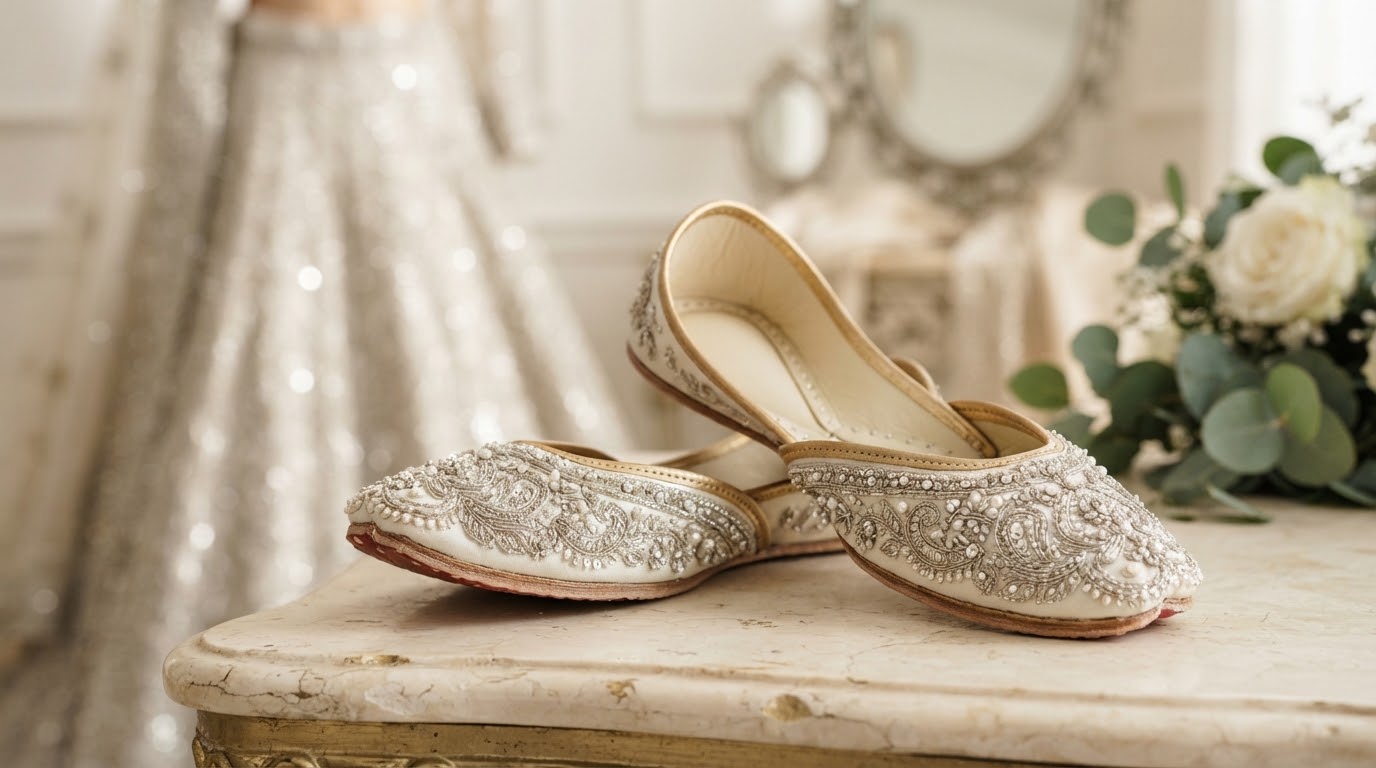 Bridal Khussa — Silver Tilla — Heavy metallic tilla