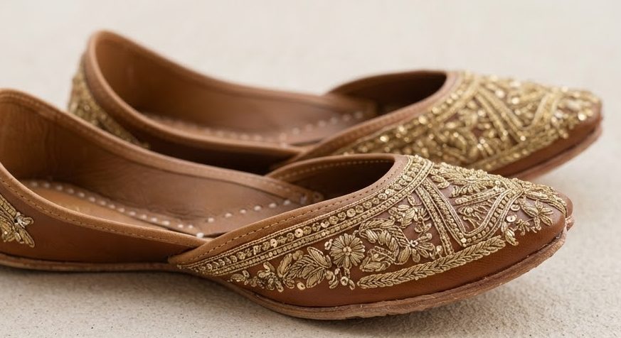 Hand-Embroidered Khussa — Gold — detail view