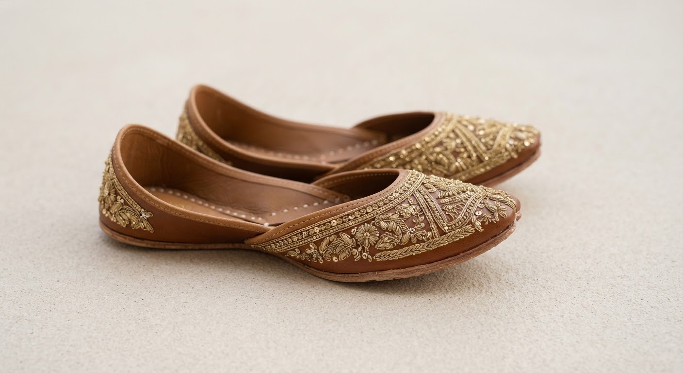 Hand-Embroidered Khussa — Gold — Tilla on leather