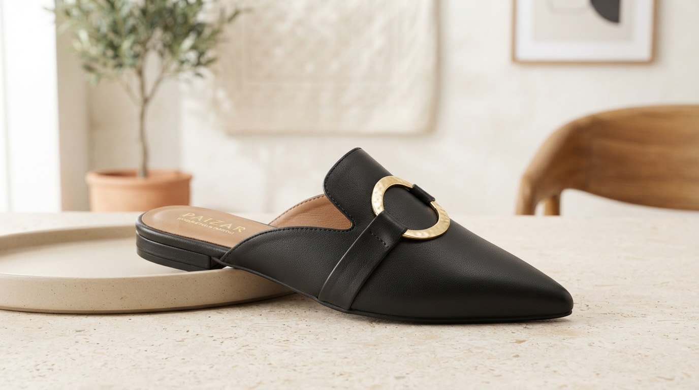 Noir Ring Mule — Pointed-toe leather